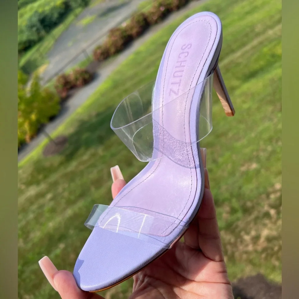 Schutz New Ariella Strappy Heeled Sandal Lavender Purple Size 7.5